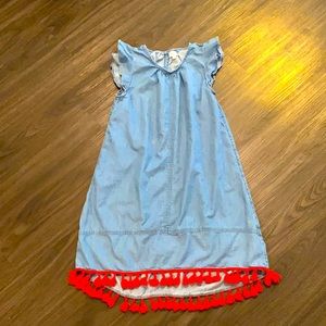 Crown & Ivy Sleeveless Red Fringe Jean Dress Sz 14